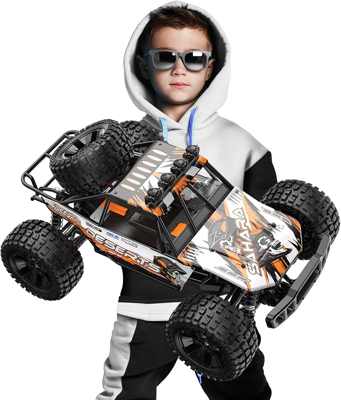 DEERC 1:10 Scale RC Monster Truck for Adults & Boys, 48KM/H Speed 4X4 Hobby RC Car with Lights, 2 Rechargeable Batteries, 2.4 GHz All Terrain Remote Control Car Toys for 30mins Fun