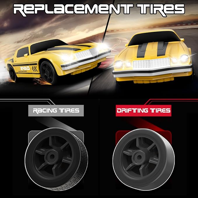 Remote Control Car, 1/24 Scale RC Drift Car, 4WD 15KM/H High Speed RC Cars, Racing Sport Toy Car with LED Lights, Racing Tire, Birthday for Kids Boys Girls, Rechargeable Battery