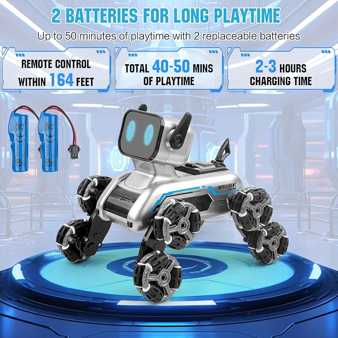 Robot Dog, 2.4Ghz Remote Control Dog Stunt RC Cars with Music & Light, 2 Models RC Robot Toys with 2 Rechargeable Batteries, Birthday Gifts for Kids 6 7 8 9 10 11 12 Years Old