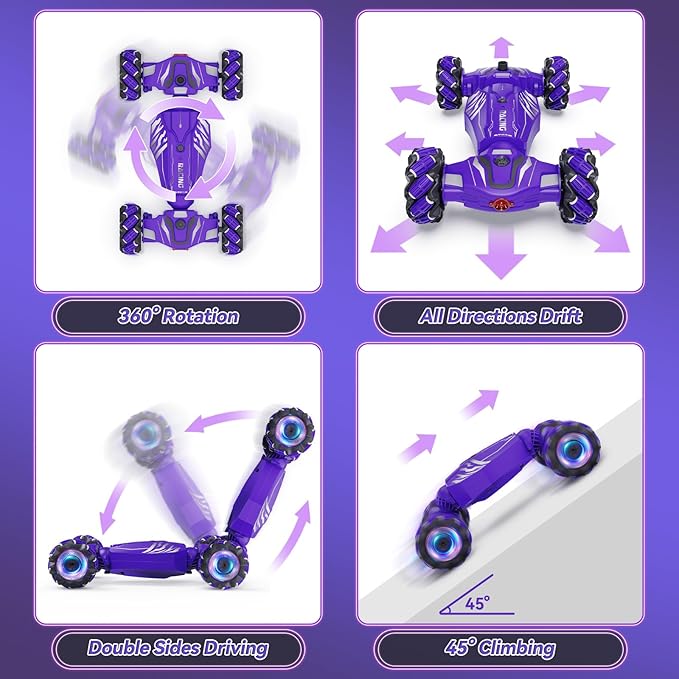 Dysaim Gesture RC Car, Birthday Gifts Toys for Boys Girls Age 6-12, 4WD Remote Control Car 360° Rotate Transform Drift RC Cars with Lights Music Sprayer, 2.4Ghz Hand Controlled