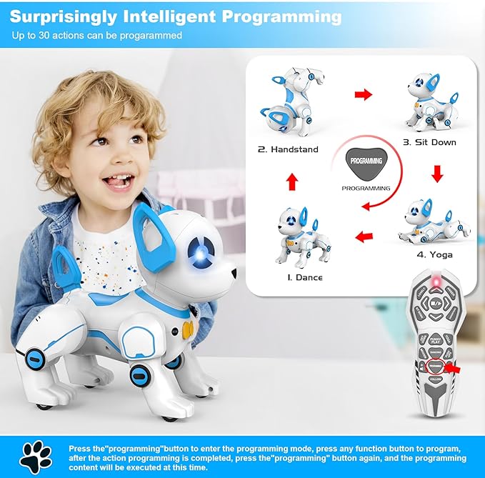 Remote Control Robot Dog Toy, RC Programmable Smart Interactive Robotic Pet, RC Stunt Robot Toy Imitates Animals Music Dancing Handstand Push-up Follow Functions for Boys & Girls
