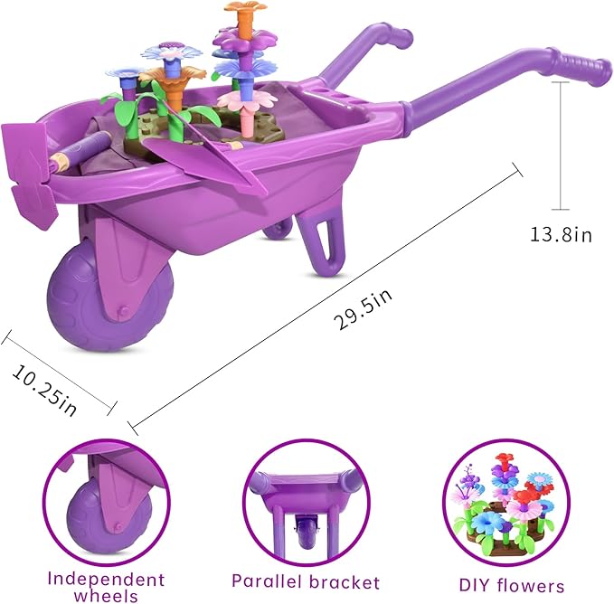 16Pcs Kids Gardening Tools Outdoor Toys Set Backyard Play with 93 PCS DIY Flower Garden Building Preschool Activities (Purple)