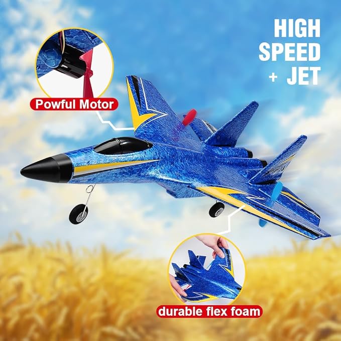 Su-27 RC Airplane,2.4GHz 2 Channel Remote Control Plane with Gyro Night Lights and 2 Batteries, Easy to Fly for Adults, Beginners and Kids Toy