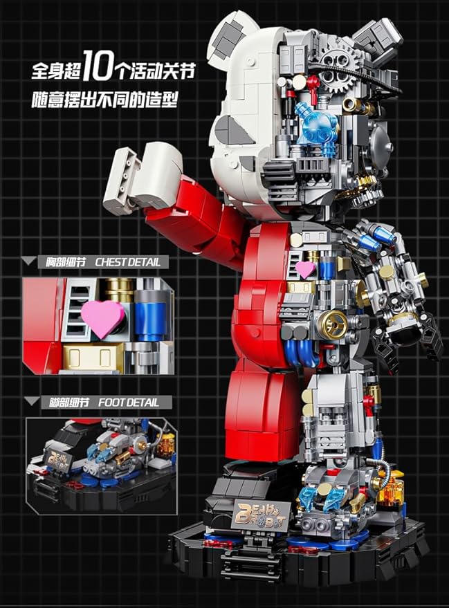 Mechanical Bear Small Particle Tidal Play Building Block Puzzle Toy for Adults & Kids,Compatibility with Lego Birthday Gift (JXX)