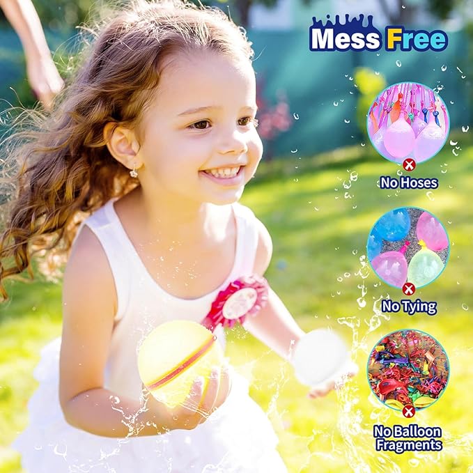 Reusable Water Balloon Pool Toys,Refillable Magnetic Water Ball for Beach,Quick Fill & Self-Sealing Water Bombs for Kids Outdoor Backyard Summer Activities Water Games (SQ-12Pcs)