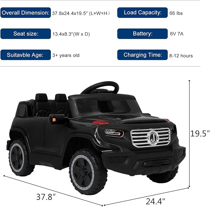 VALUE BOX Electric Remote Control Truck, Kids Toddler Ride On Cars 6V Battery Motorized Vehicles Children's Best Toy Car with 3 Speeds, Music, Seat Belts, Realistic LED and Horn (Ink)