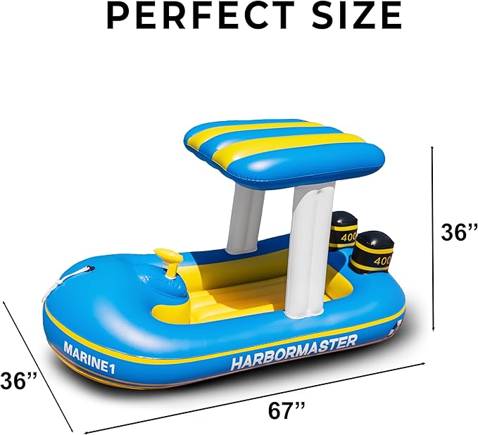 Zone Tech Inflatable Patrol Boat Pool Float and Harbor Master Boat Pool Float Ride On Fun Water Toy Squirter