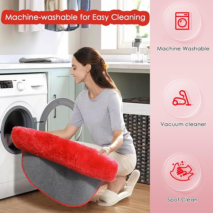 Red Round Circle Rug 6Ft for Bedroom, Large Fluffy Shag Area Rugs for Kids Room Decor Aesthetic, Fuzzy Plush Fur Carpets for Living Room Nursery Classroom, Red Carpet, Furry Indoor Rugs for Teen Boys