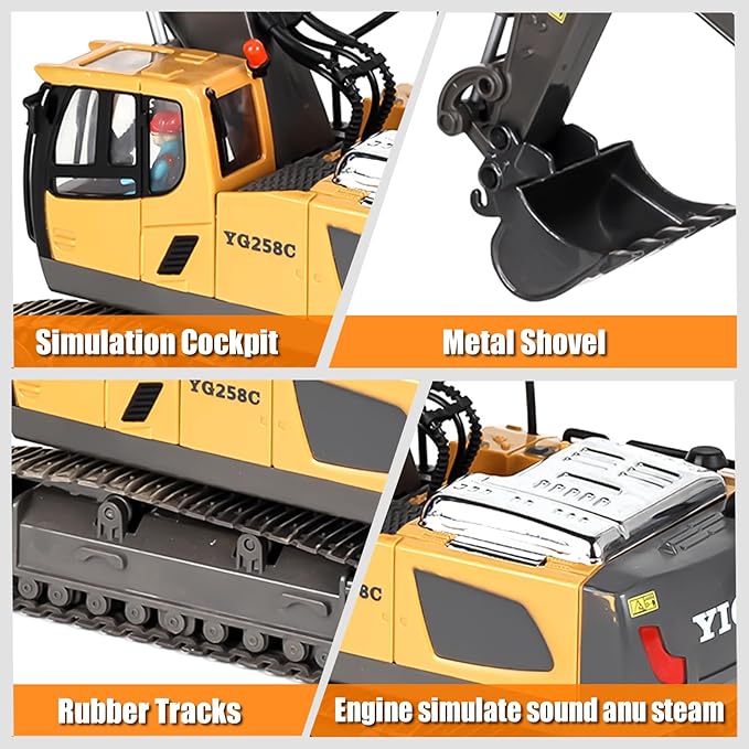Remote Control Excavator Toy for Boys Ages 6+,11-Channel RC Excavator Toy,with Metal Shovel,2.4Ghz RC Construction Vehicle,Ideal Gifts for Kids on Birthday,Christmas