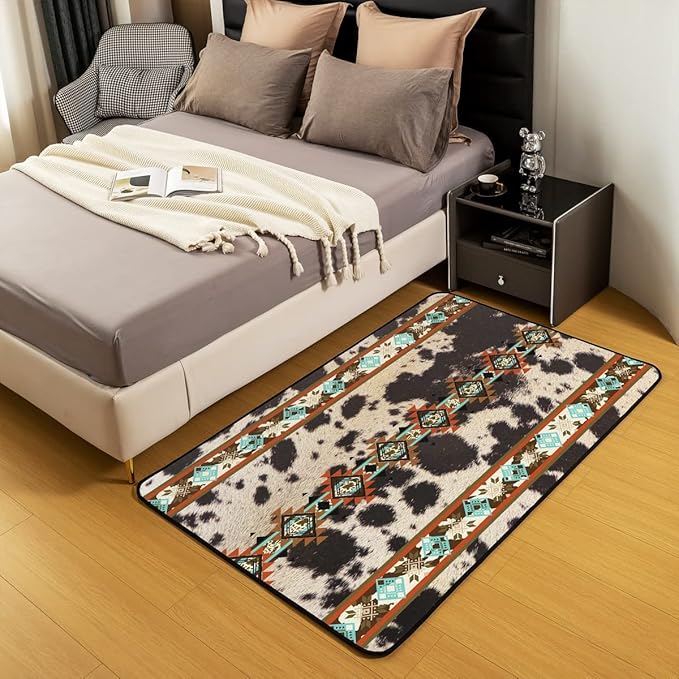 Erosebridal Cowhide Area Rug 5x6'6'', Brown Highland Cow Print Rug, Western Rug Exotic Aztec Carpet for Bedside, Farmhouse Wild Animals Longhorn Skin Cowboys Decorative Rug for Men