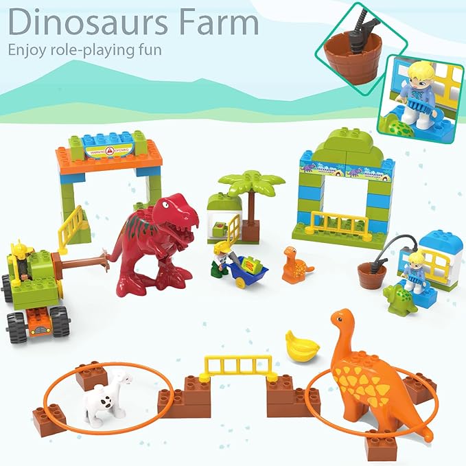 Building Blocks for Toddlers 3-5, Dinosaur Toys- Dinosaurs, Car, Build, Learn and Play, Educational Interactive Creative DIY Toy Compatible with All Major Brands, Gift for Kids Boys Girls