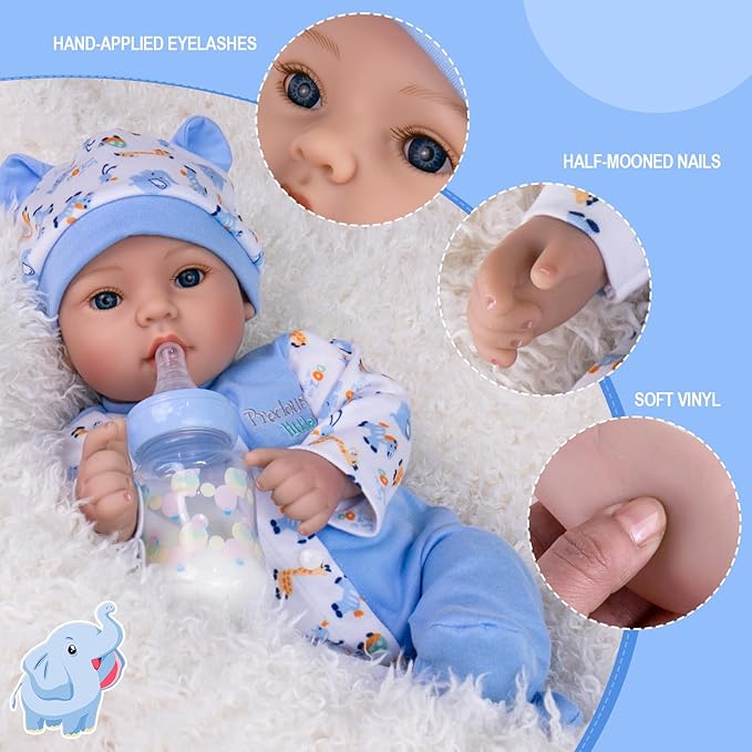 Aori Reborn Baby Dolls Boy - 18'' Realistic Newborn Baby Doll with Blue Feeding Set & Birth Certificate - Lifelike Weighted Body for Role Play, Gift for Kids Ages 3+