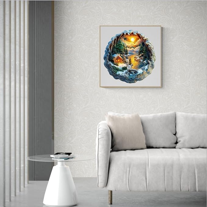 KAAYEE Wooden Puzzles for Adults 200 Pieces Visual 3D Winter Landscape Wooden Jigsaw Puzzles Unique Shaped Wood Puzzle Gifts for Children Father's Day Adults Kids (11.4 * 11.5 in)