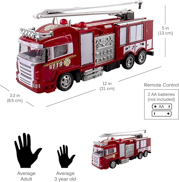 RC Fire Truck Rescue Engine Radio Remote Control w/ Music and Flashing Lights Rechargeable Battery