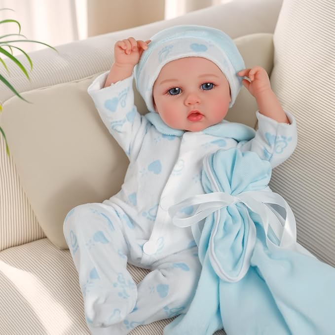 JIZHI Lifelike Reborn Baby Dolls - 12 inch Full Vinyl Body Anatomically Correct Realistic Newborn Baby Doll Boy Real Life Baby Dolls with Accessories for 3+ Year Old Gifts