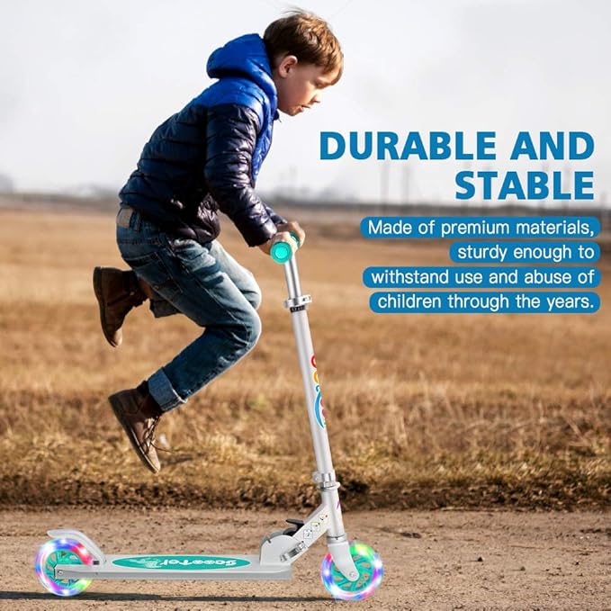 BELEEV V1 Scooters for Kids, 2 Wheel Folding Kick Scooter for Girls Boys, 3 Adjustable Height, Light Up Wheels, Lightweight Scooter with Sturdy Frame, Kickstand for Children 3 to 12 Years Old