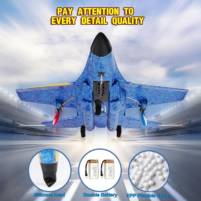 Su-27 RC Airplane,2.4GHz 2 Channel Remote Control Plane with Gyro Night Lights and 2 Batteries, Easy to Fly for Adults, Beginners and Kids Toy