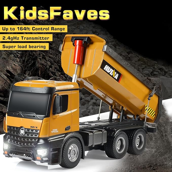 Remote Control Dump Truck Toy 1/14 Scale Heavy Duty Metal Construction Vehicles Load 15 Lbs RC Truck with Powerful Engines, Birthday Xmas Gifts for Kids