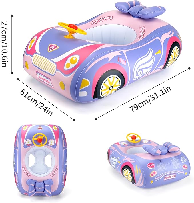 Swimbobo Toddler Pool Float with Seat Boat Inflatable Ride-on Car for Kids Outdoor Toys