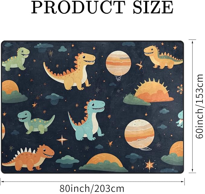 Dinosaur Rug, Kids Playmat Rugs - 5x7 Ft Kids Carpet with Rubber Backing, Cute Baby Dinosaur Park Play Mat Great for Boys Girls Bedroom Playroom - Non-Slip Have Fun Safe Nursery Rug