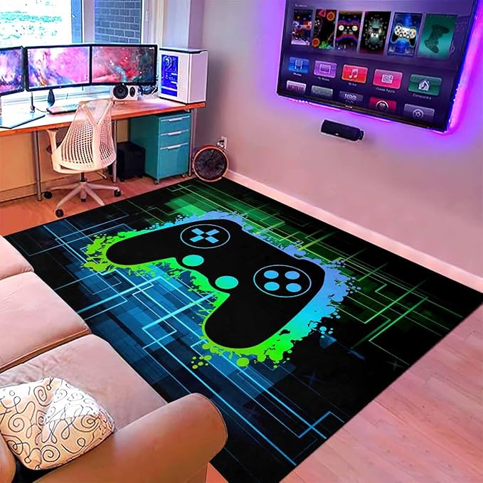 Gamer Rug for Boys Room - Video Game Rugs for Kids Bedroom Gaming Rugs for Gaming Room Gamer Decor for Boys Room Game Carpet for Playrooms,3'×4'