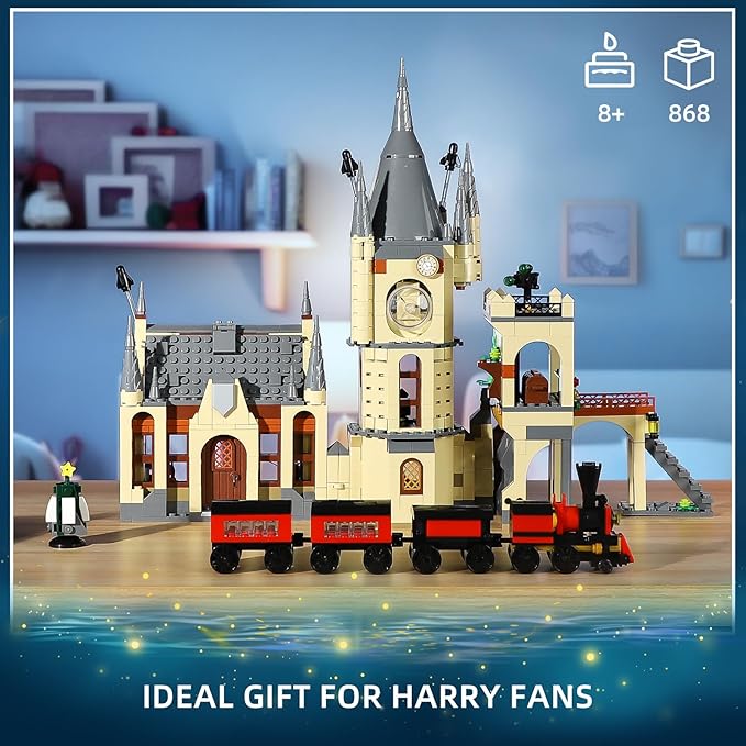 Castle Clock Architecture Building Set with Lighting, Train Building Toy Gift Ideas for Boys Kids Aged 8-14, Compatible with Lego Set, Castle Architecture Model for Adult and Movie Fans (868 PCS)