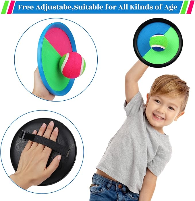 Toss and Catch Game Set, Outdoor Games with 4 Paddles 4 Balls and 1 Storage Bag, Great Outdoor Toys/Gifts for Kids, Classic Outdoor Games, Beach Games, Yard Games