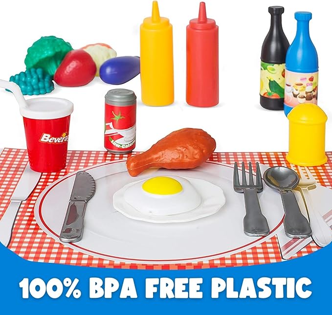 170 PCS Pretend Play Food Toys for Kids Kitchen - BPA-Free Mini Kitchen Accessories and Plastic Fake Food Toys with Veggies, Fruits, Pizza - Imaginative Play Set for Toddlers, Boys, Girls