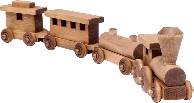 AmishToyBox.com Wooden Train Toy Play Set - 24" Long - CPSIA-Approved Finish (Harvest Stain)