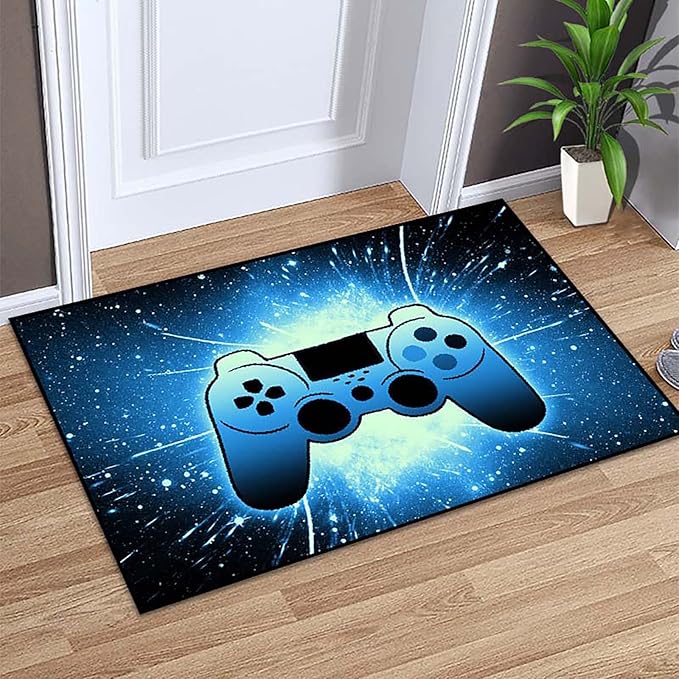 Gaming Rug for Gamer Game Room Boys Gamer Theme Carpets, Blue Galaxy Game Loading Gamepad Printed Floor Rugs for Bedroom Living Room Mat Sofa Mats,2'×3'