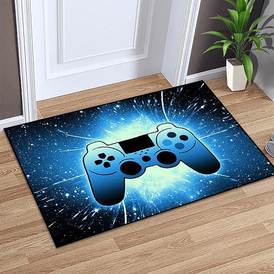 Gaming Rug for Gamer Game Room Boys Gamer Theme Carpets, Blue Galaxy Game Loading Gamepad Printed Floor Rugs for Bedroom Living Room Mat Sofa Mats,2'×3'