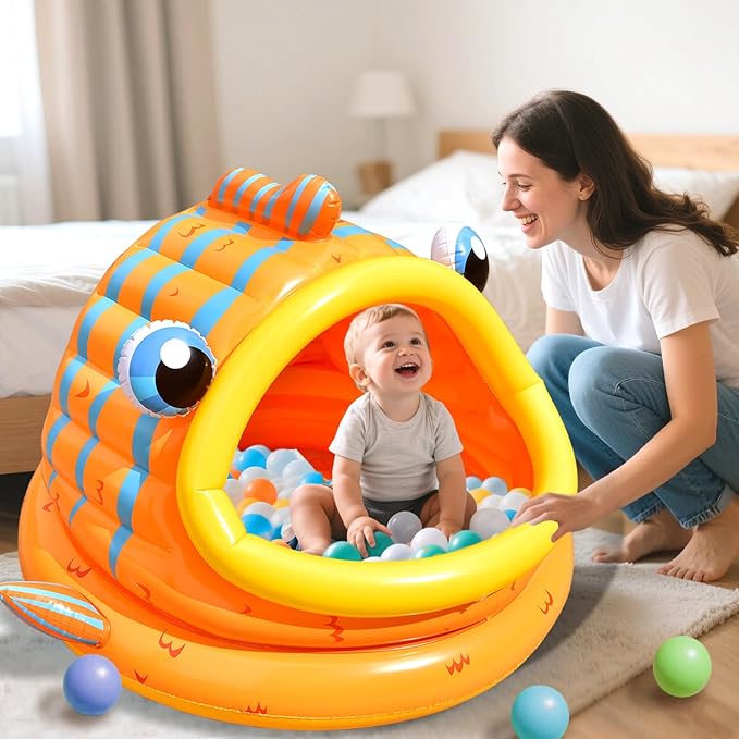 FUN LITTLE TOYS Inflatable Baby Pool with Shade, Kids Blow Up Pool with Canopy, Kiddie Pool for Indoor Outdoor Summer Swimming Floats for Toddler 3-48 Months