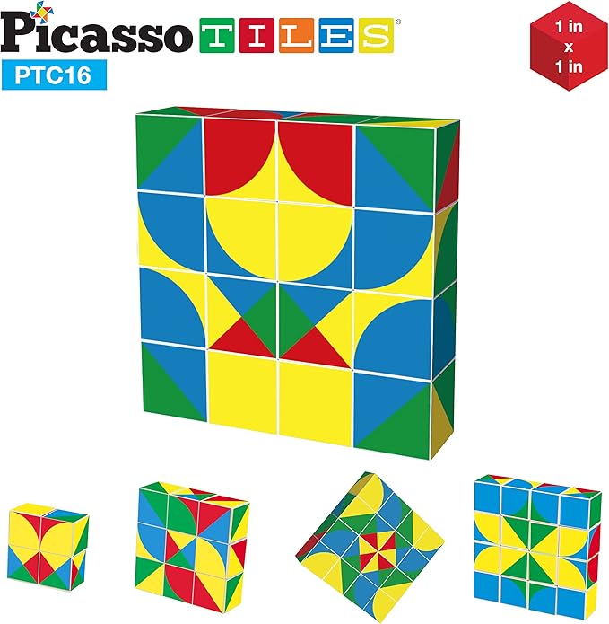 PicassoTiles 1" Infinite Magnetic Puzzle Game Magic Pixy Cube Puzzles Brain Teaser Set w/Free Ideabook Kids Toy Magnet Pattern Block Matching Card Challenge Toys Inspiration STEM Learning PTC16