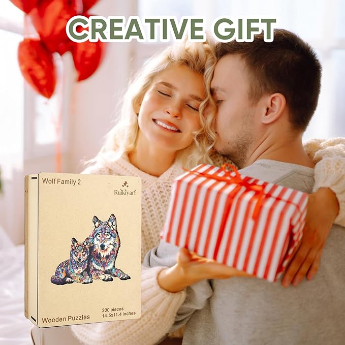 Wolf Family 500 Pieces Wooden Jigsaw Puzzles for Adults Unique Irregular Shape Fun Challenging Animal Puzzles for Kids and Couples on Birthday,Children’s Day,Christmas 16.7"*15.2"