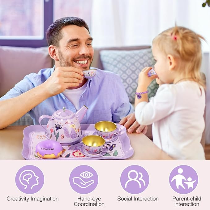 Tea Party Set for Little Girls, 49PCS Princess Tea Time Toy Including Tea Set Dessert Carrying Case, Kids Kitchen Pretend Playset, 3-8 Years Old Girls Boys Toddler Toys Birthday