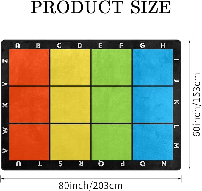Classroom Carpets Playmat Rugs - 5x7 Ft Kids Rug with Rubber Backing, Colorful Squares with Letters Classroom Seating Rug Play Mat Nursery Rugs for Preschool Elementary Playroom -12 Seating