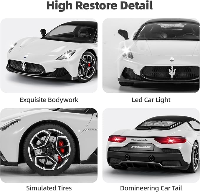 MIEBELY Maserati Remote Control Car, Openable Door 1:12 Scale Rc Toy Car 7.4V 900mAh Licensed 12Km/h Fast Rc Cars with Led Light 2.4Ghz Model Car for Adults Boys Girls Birthday Ideas Gift (White)