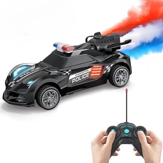 Remote Control Car – Police Car Toy with Powerful Motor, Anti-Slip Rubber Tire – RC Cars with Stunt Spray Button – Unique Smoke Effect and Water Injection