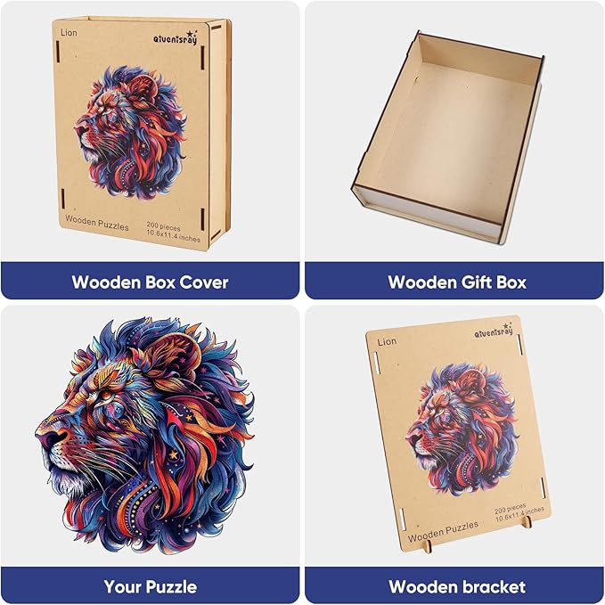 Wooden Puzzles for Adults,Lion Wooden Jigsaw Puzzles 200pcs,11.4X10.6in,Medium,Unique Shape Animal Adult Puzzles,Irregular Wood Puzzles Creative Gift for Adults and Kids Family Game