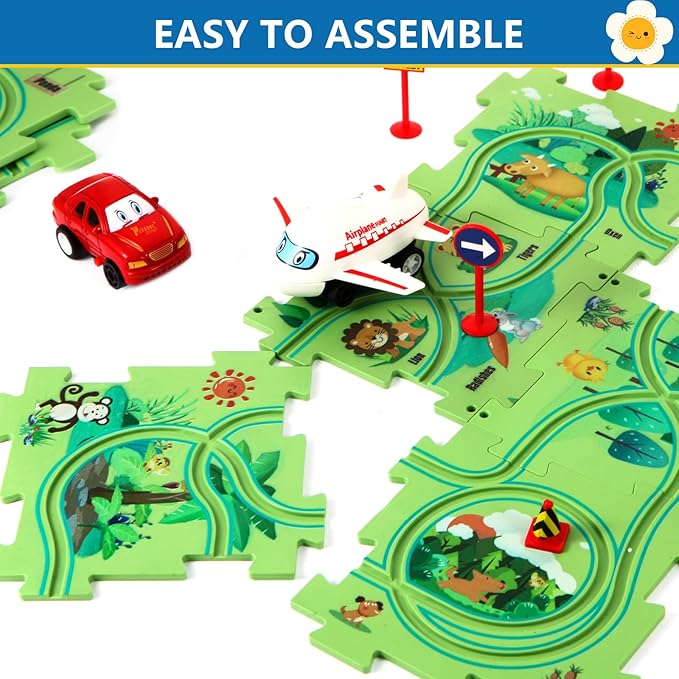 Puzzle Racer Kids Car Track Set Puzzle Racer Car Track Set with Roadmap Puzzle Track Car Play Set Toy for Kids 3-8 Years Old(100Pcs, 4 Stytle)