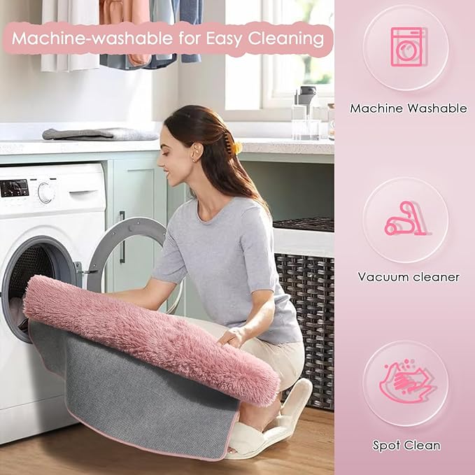 Amdrebio Blush Pink Kids Area Rugs for Girls Bedroom, 5x8 Shaggy Fuzzy Fluffy Kawaii Rugs for Living Room Playroom, Furry Plush Shag Floor Carpet for Nursery Dorm Classroom, Cute Dusty Rose Mauve Rug