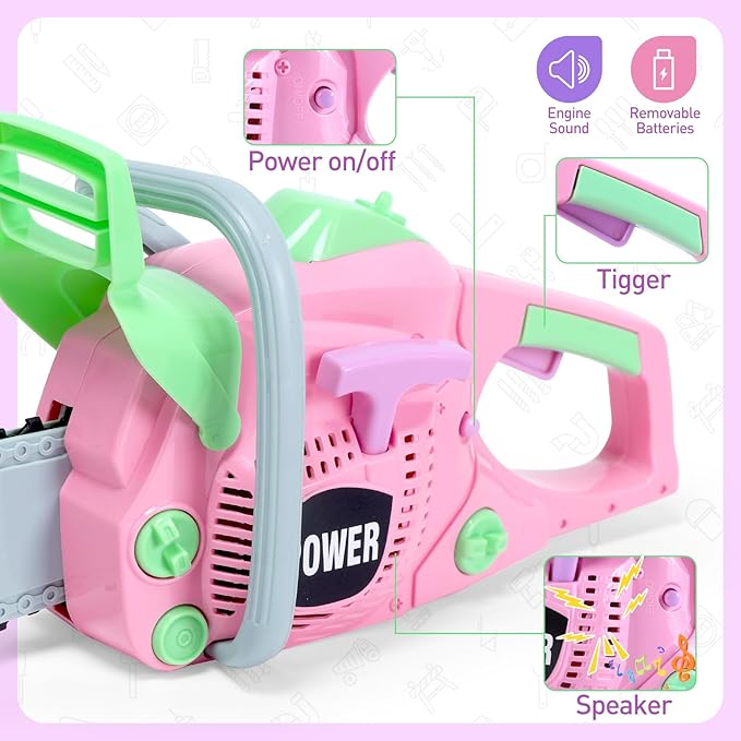 Skirtoy Toy Chainsaw for Kids, Family Day Games Pretend Play Series Kids Tool Set, Outdoor Electronic Chainsaw Toy Tool Set, STEM Preschool Toddler Tool Set, Gifts for Kids