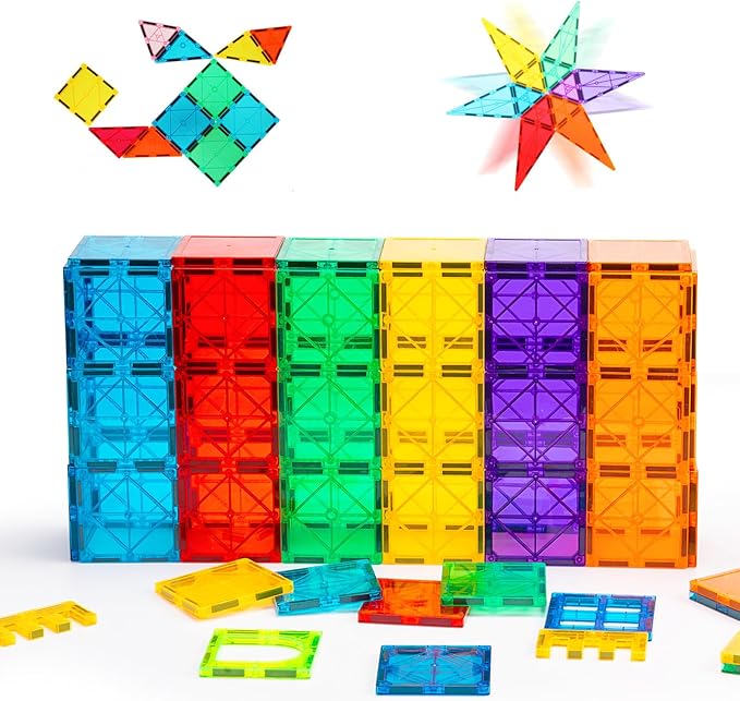 Gemmicc Magnetic Tiles, Magnet Toys Building Blocks for Kids, STEM Approved Educational Toys, Starter Set Magnet Puzzles Stacking Blocks,Sensory Montessori Toys for Boys Girls