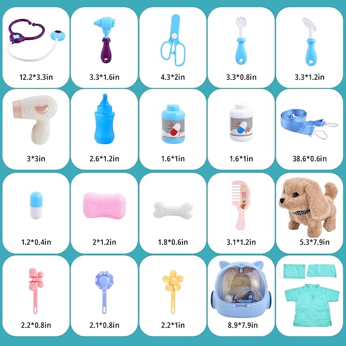 25Pcs Doctor Kit for Toddlers 1-3-5 Doctors Play Set Toddler DR Toys Set Walking Barking Dog Toys for Kids Veterinarian Playset Kids Puppy Pet Vet Kit 3 4 5 Year Old Girl Birthday Gift Toys