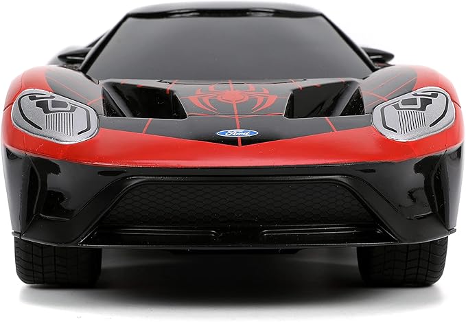 Jada Toys Marvel Spider-Man 1:16 Miles Morales 2017 Ford GT RC Remote Control Car 2.4GHz, Toys for Kids and Adults, Black