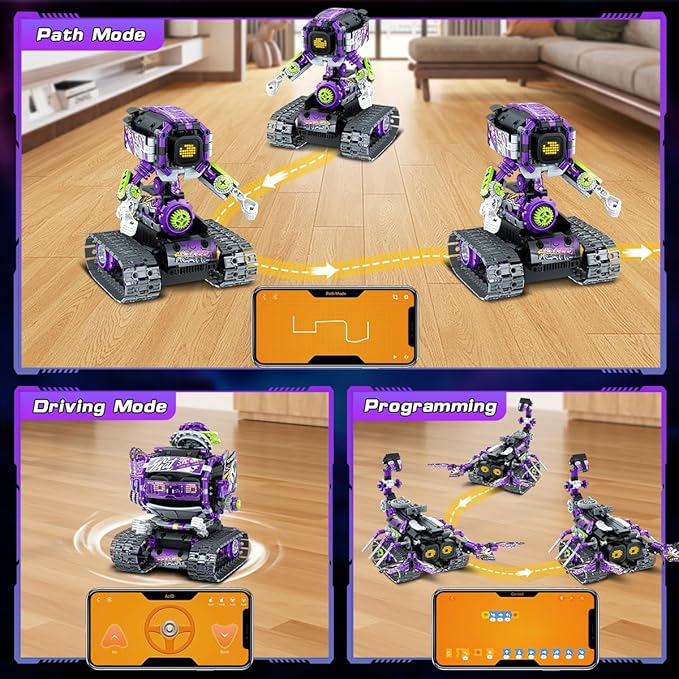 Robot Building Toy with LED Eyes & Sound, App Remote Controlled STEM Rechargeable Robotics Building Set 458 PCS, 3 in 1 RC Tech Building Block Kit Gift for Kids Boys Girls 6 7 8 9 10 11 12+