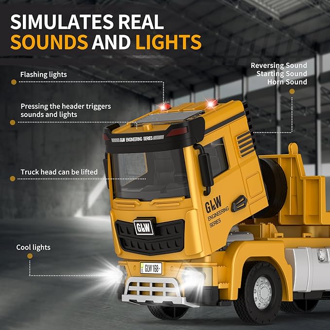 Kids Toys for 3 4 5 6 7 Years Old Boys, Die-cast Construction Toys Set w/Semi Truck, Excavator, Bulldozer, Alloy Engineering Construction Vehicles Truck Toys w/Lights & Sounds, Model Cars