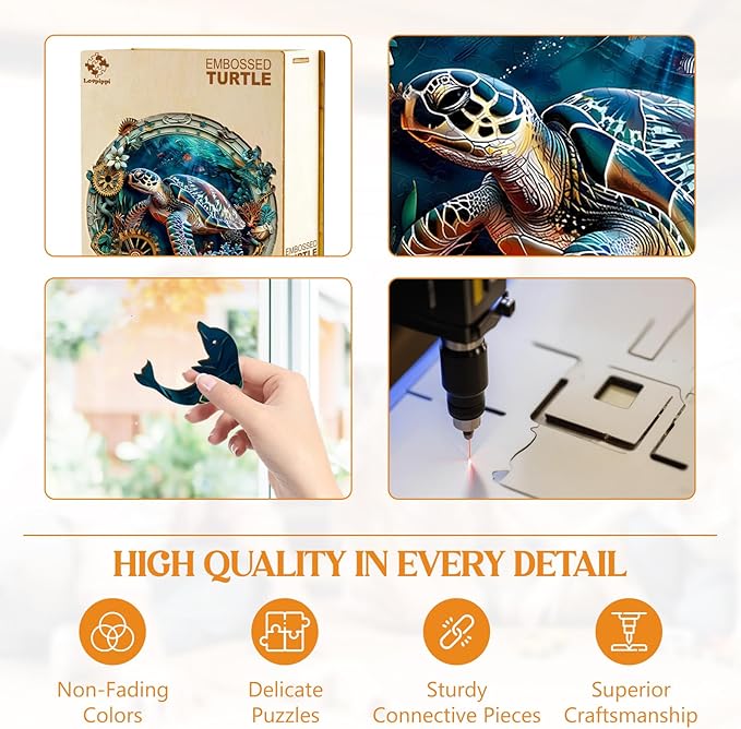 Wooden Puzzles for Adults, Wooden Jigsaw Puzzles for Adults Kids, Turtle Puzzle-Embossed Turtle Unique Shaped Wood Puzzles Adult, Creative Birthday Gifts for Friends Family Game (8.5 * 8.4in 100pcs)