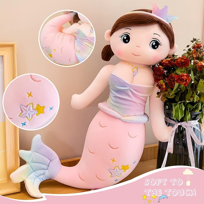Mermaid Stuffed Animal Plush, 49.2in Cute Soft Pink Hugging Mermaid Plushies Pillow Toys Kawaii Birthday Gift for for Adults Kids Boys Girls