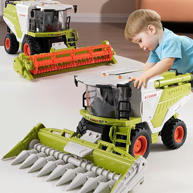 Remote Control Harvester Toy, 1:24 Scale Farm Tractor Toy with LED Lights, Sounds Effects & Spray, 2.4GHz Simulation RC Tractor Truck Birthday Gift for Boys Girls 3-8